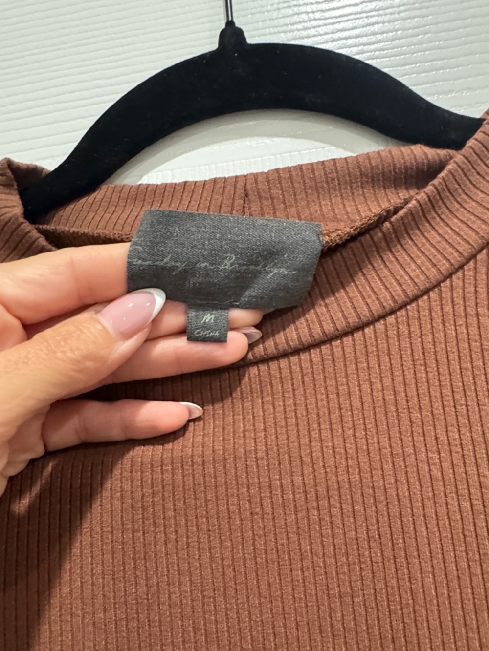 Anthropologie Brown Ribbed Tank with Ruffle Trim - Picture 2 of 4